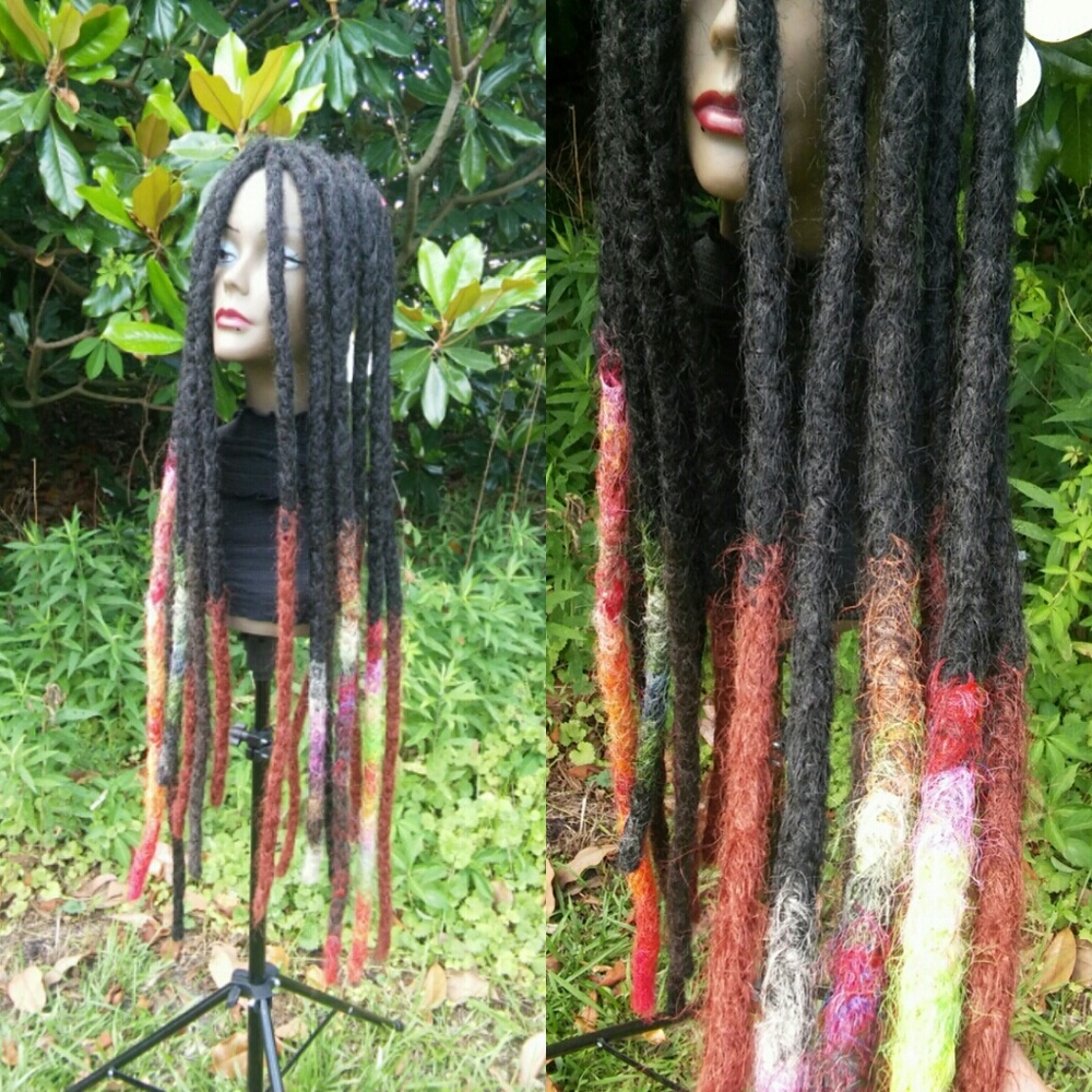 Super long thick jet black ombre colorful dreads